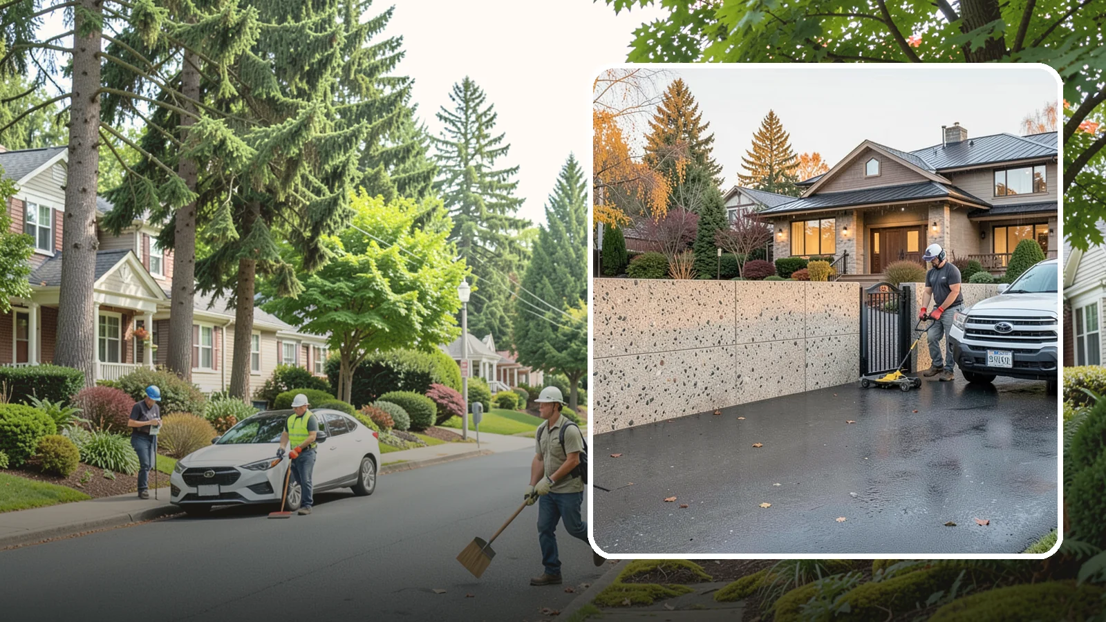 Exposed Aggregate Concrete in Beaux Arts Village, King County, WA - Textured, slip-resistant exposed aggregate surfaces that add beauty and traction in a rainy climate.