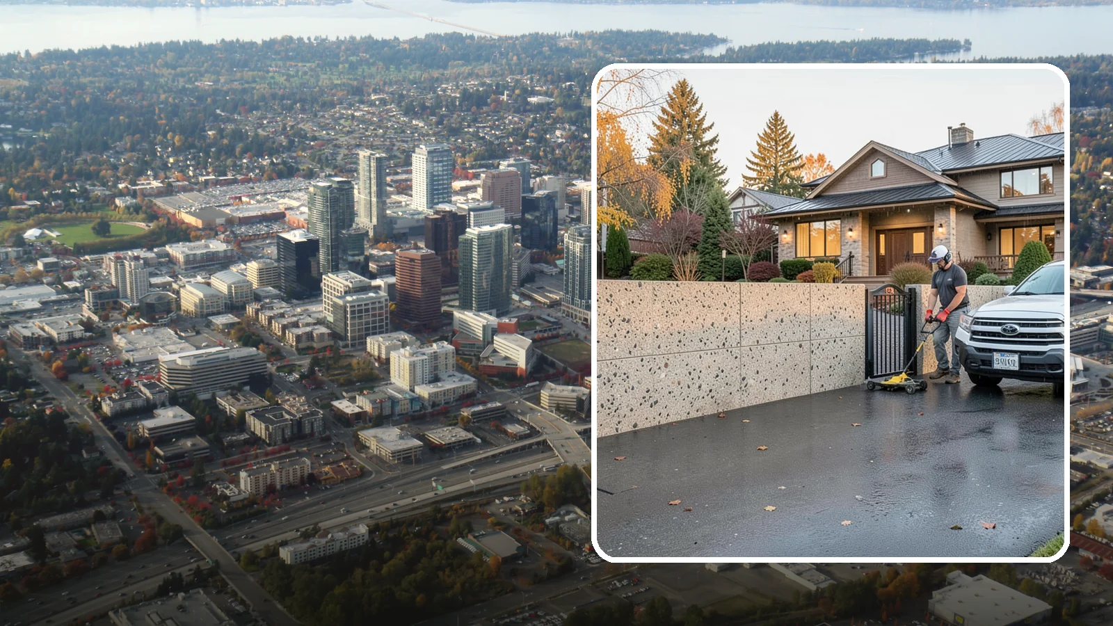 Exposed Aggregate Concrete in Bellevue, King County, WA - Textured, slip-resistant exposed aggregate surfaces that add beauty and traction in a rainy climate.