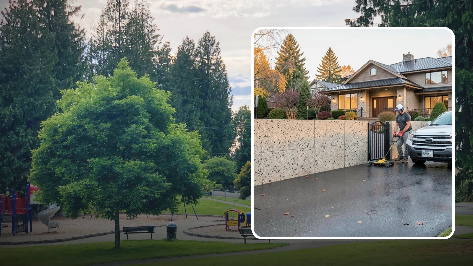Exposed Aggregate Concrete in Bonney Lake, Pierce County, WA - Textured, slip-resistant exposed aggregate surfaces that add beauty and traction in a rainy climate.