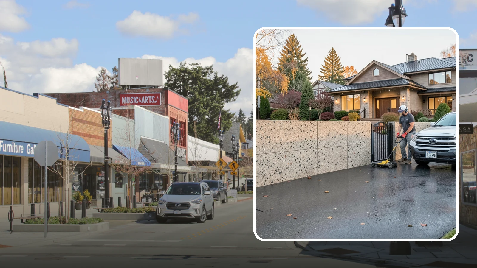 Exposed Aggregate Concrete in Bothell, King County, WA - Textured, slip-resistant exposed aggregate surfaces that add beauty and traction in a rainy climate.