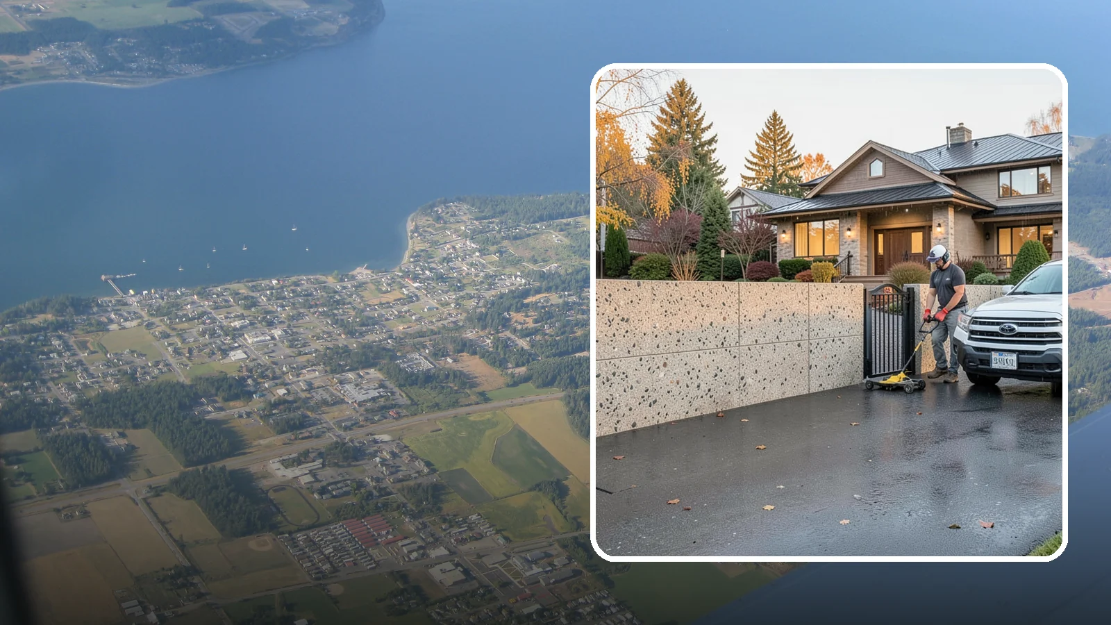 Exposed Aggregate Concrete in Coupeville, Island County, WA - Textured, slip-resistant exposed aggregate surfaces that add beauty and traction in a rainy climate.