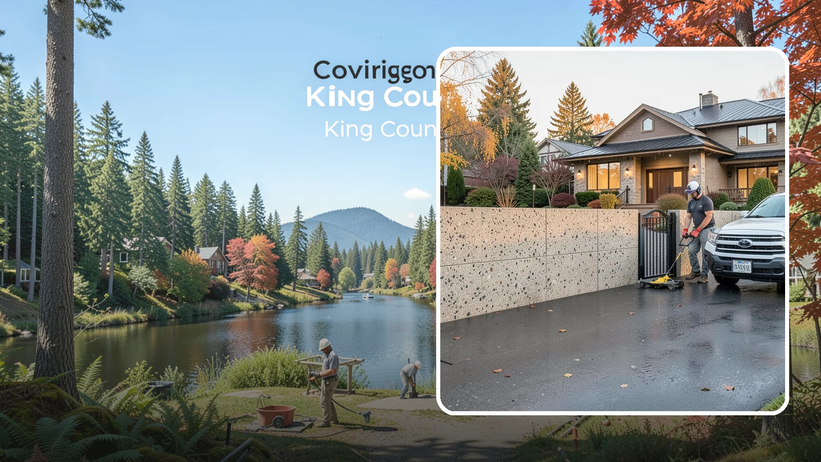 Exposed Aggregate Concrete in Covington, King County, WA - Textured, slip-resistant exposed aggregate surfaces that add beauty and traction in a rainy climate.