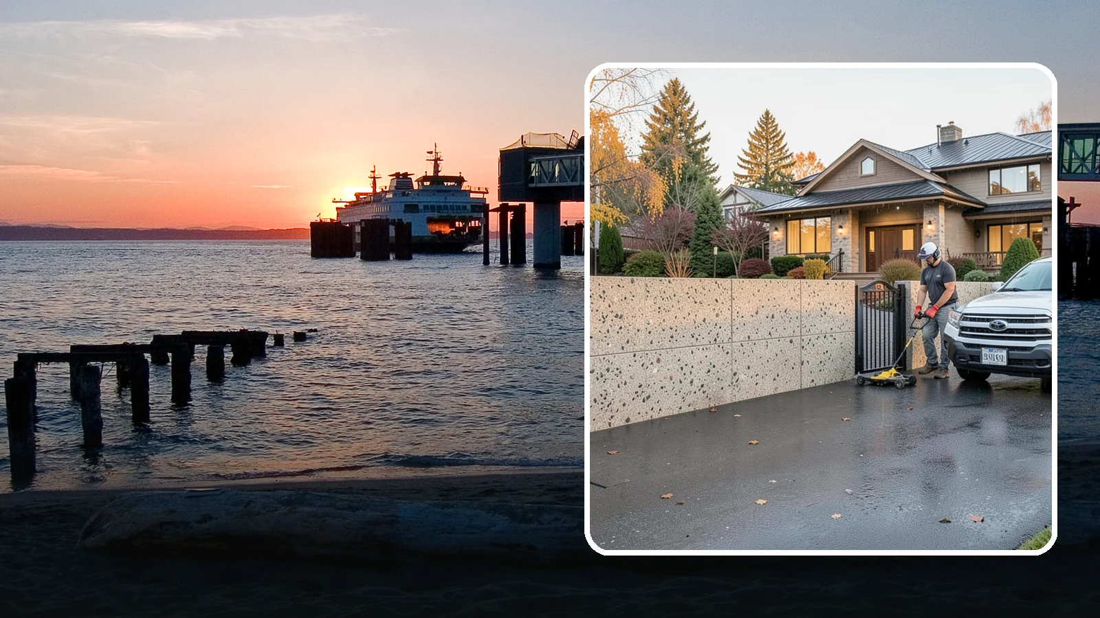 Exposed Aggregate Concrete in Edmonds, Snohomish County, WA - Textured, slip-resistant exposed aggregate surfaces that add beauty and traction in a rainy climate.