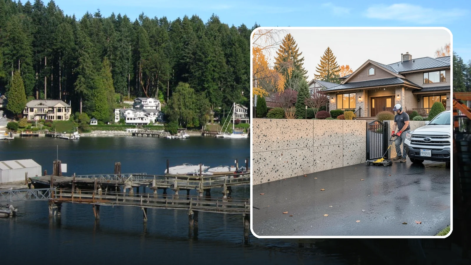 Exposed Aggregate Concrete in Gig Harbor, Pierce County, WA - Textured, slip-resistant exposed aggregate surfaces that add beauty and traction in a rainy climate.