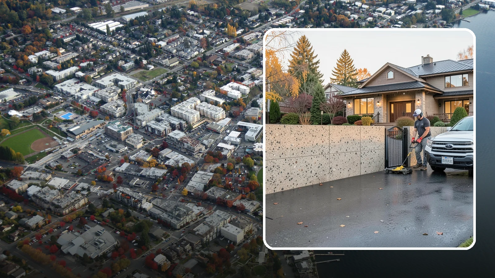 Exposed Aggregate Concrete in Kirkland, King County, WA - Textured, slip-resistant exposed aggregate surfaces that add beauty and traction in a rainy climate.