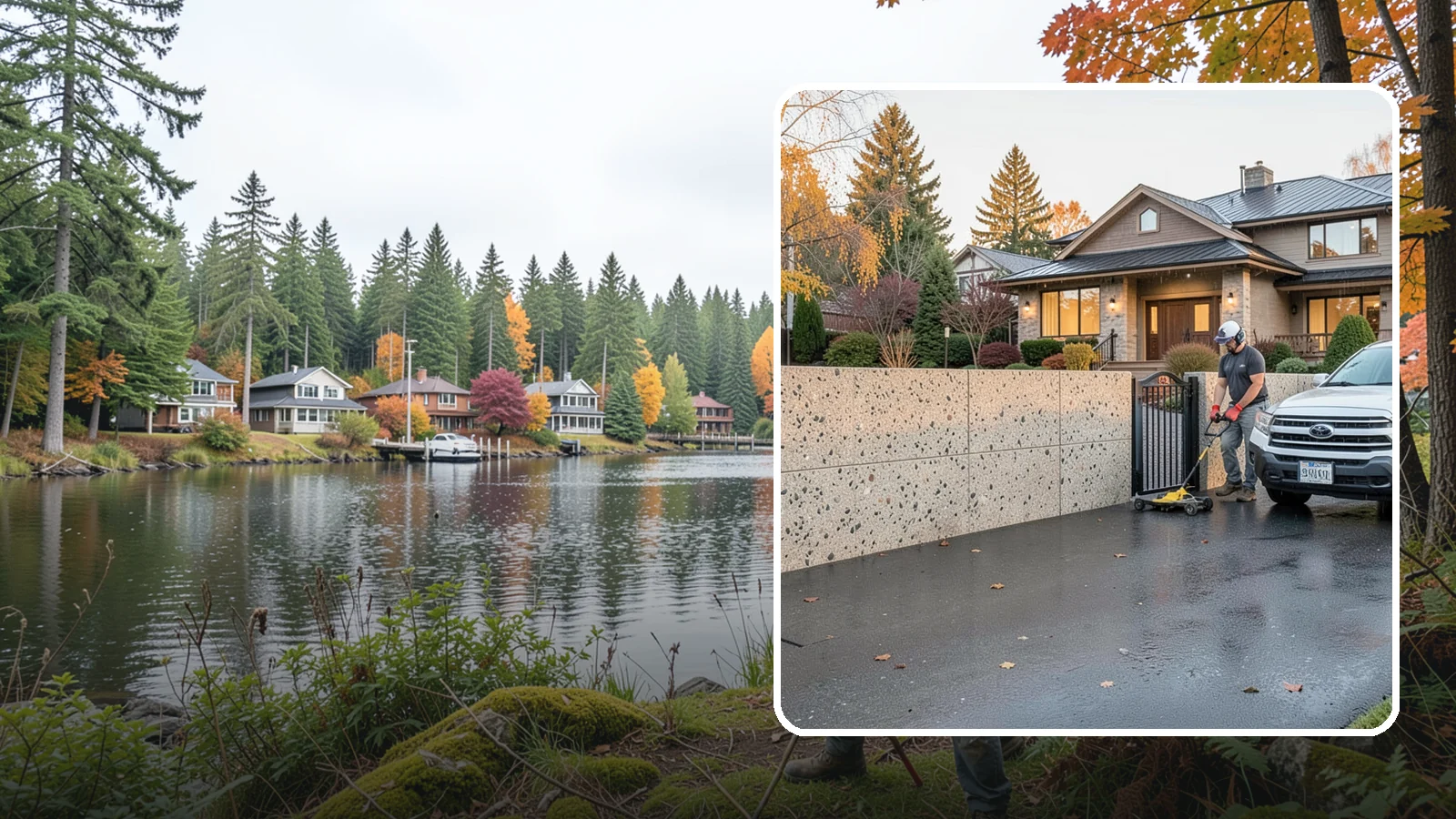Exposed Aggregate Concrete in La Conner, Skagit County, WA - Textured, slip-resistant exposed aggregate surfaces that add beauty and traction in a rainy climate.