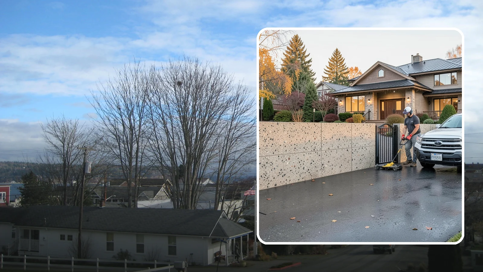 Exposed Aggregate Concrete in Langley, Island County, WA - Textured, slip-resistant exposed aggregate surfaces that add beauty and traction in a rainy climate.