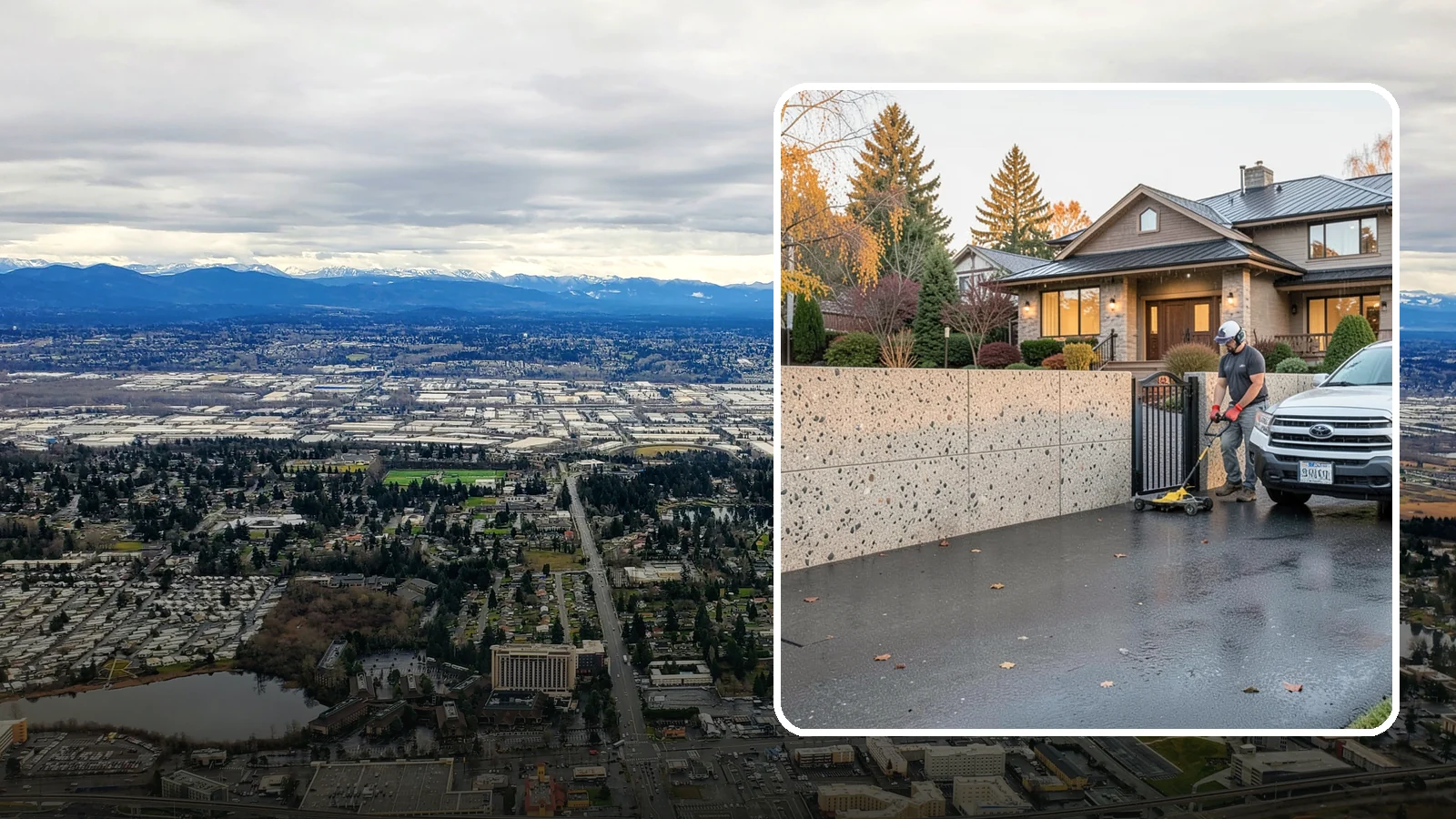 Exposed Aggregate Concrete in SeaTac, King County, WA - Textured, slip-resistant exposed aggregate surfaces that add beauty and traction in a rainy climate.