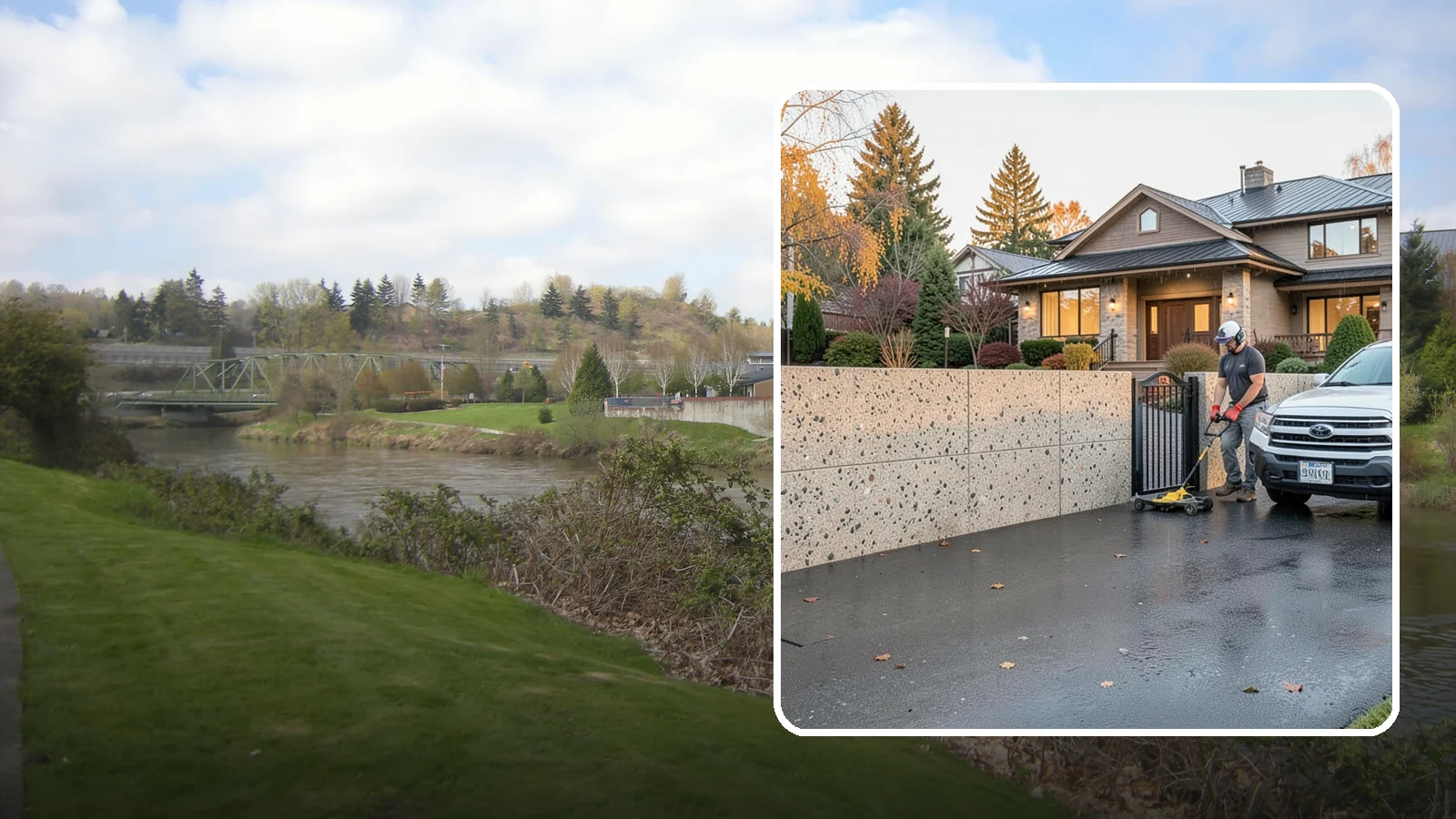 Exposed Aggregate Concrete in Tukwila, King County, WA - Textured, slip-resistant exposed aggregate surfaces that add beauty and traction in a rainy climate.
