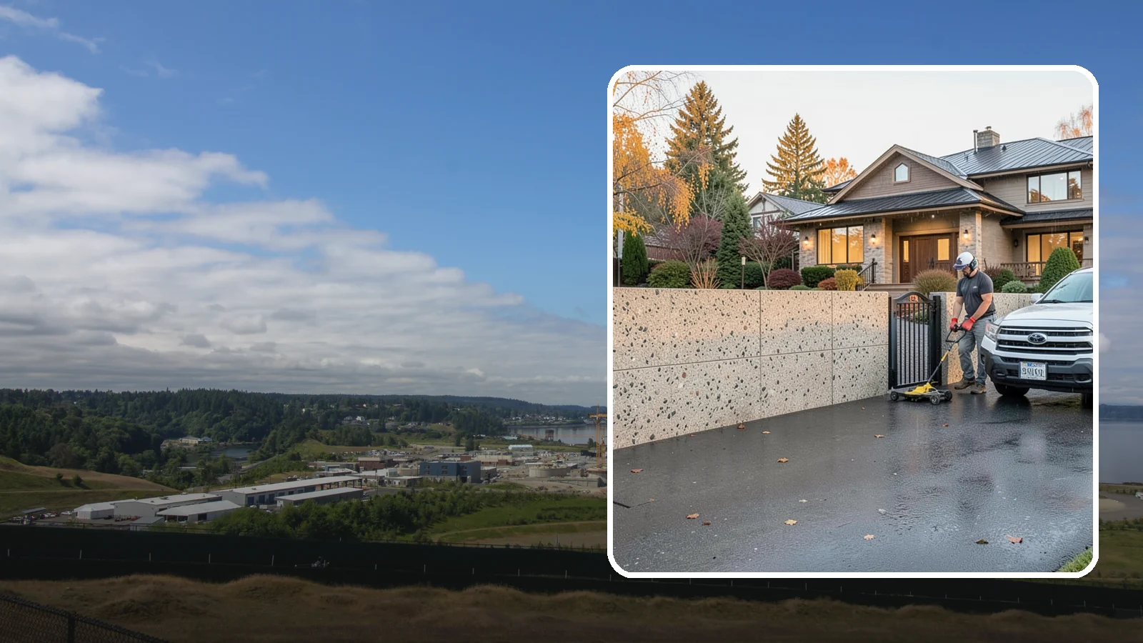Exposed Aggregate Concrete in University Place, Pierce County, WA - Textured, slip-resistant exposed aggregate surfaces that add beauty and traction in a rainy climate.