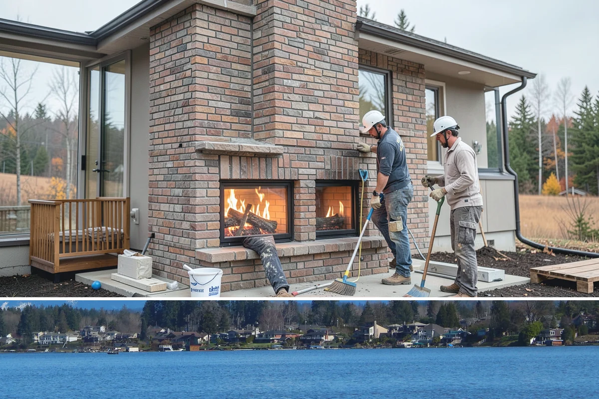 Fireplace Construction in Lake Stevens, Snohomish County, WA - Many homeowners plan fireplace construction in late summer so it is finished and ready before the cold, wet season arrives.