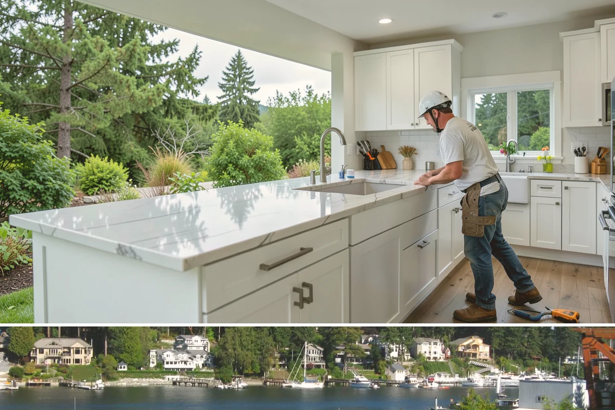 Fireplace Mantel Construction in Gig Harbor, Pierce County, WA - Mantel construction can happen any time of year and is a popular addition before the holiday decorating season.