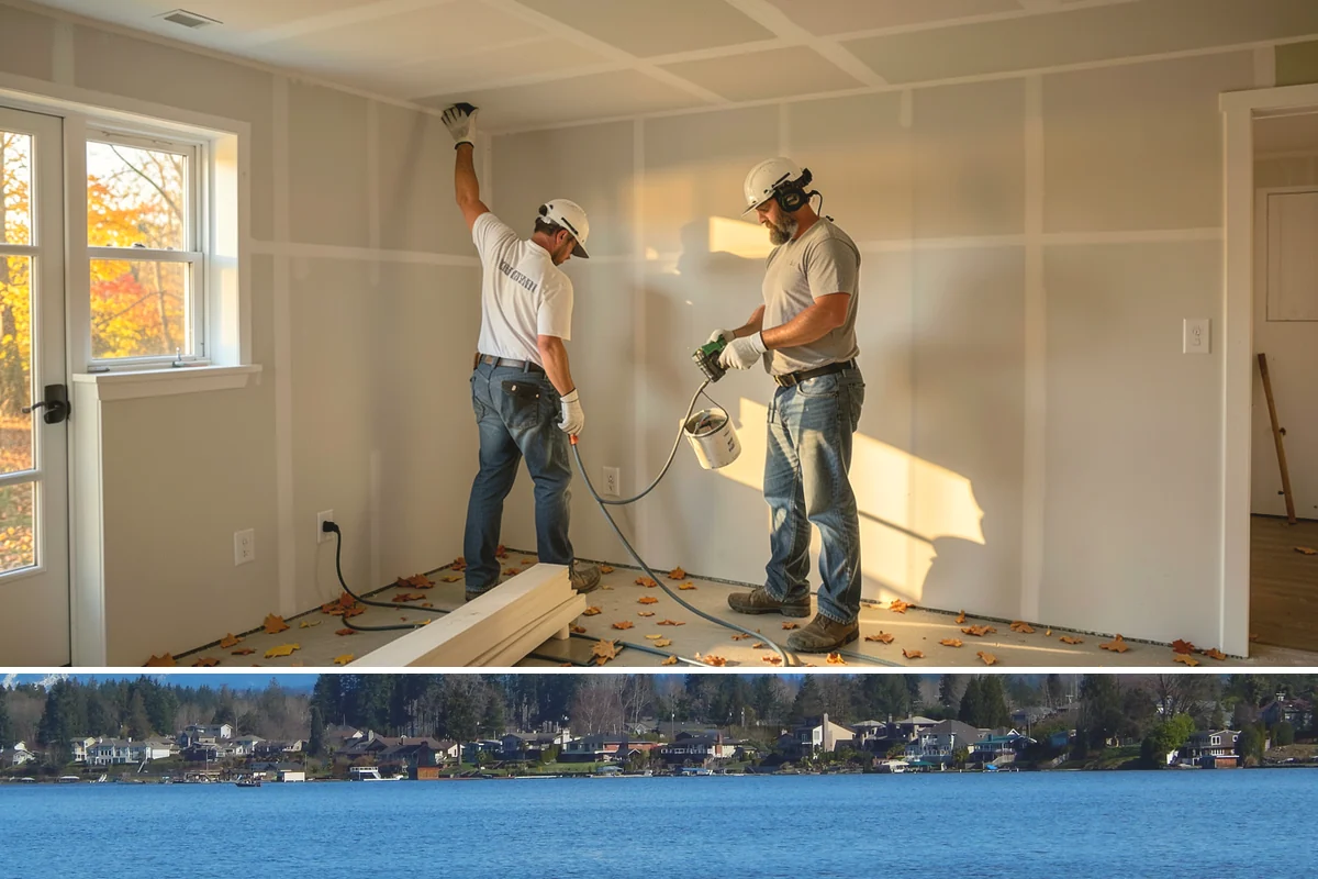 Fireplace Mantel Construction in Lake Stevens, Snohomish County, WA - Mantel construction can happen any time of year and is a popular addition before the holiday decorating season.