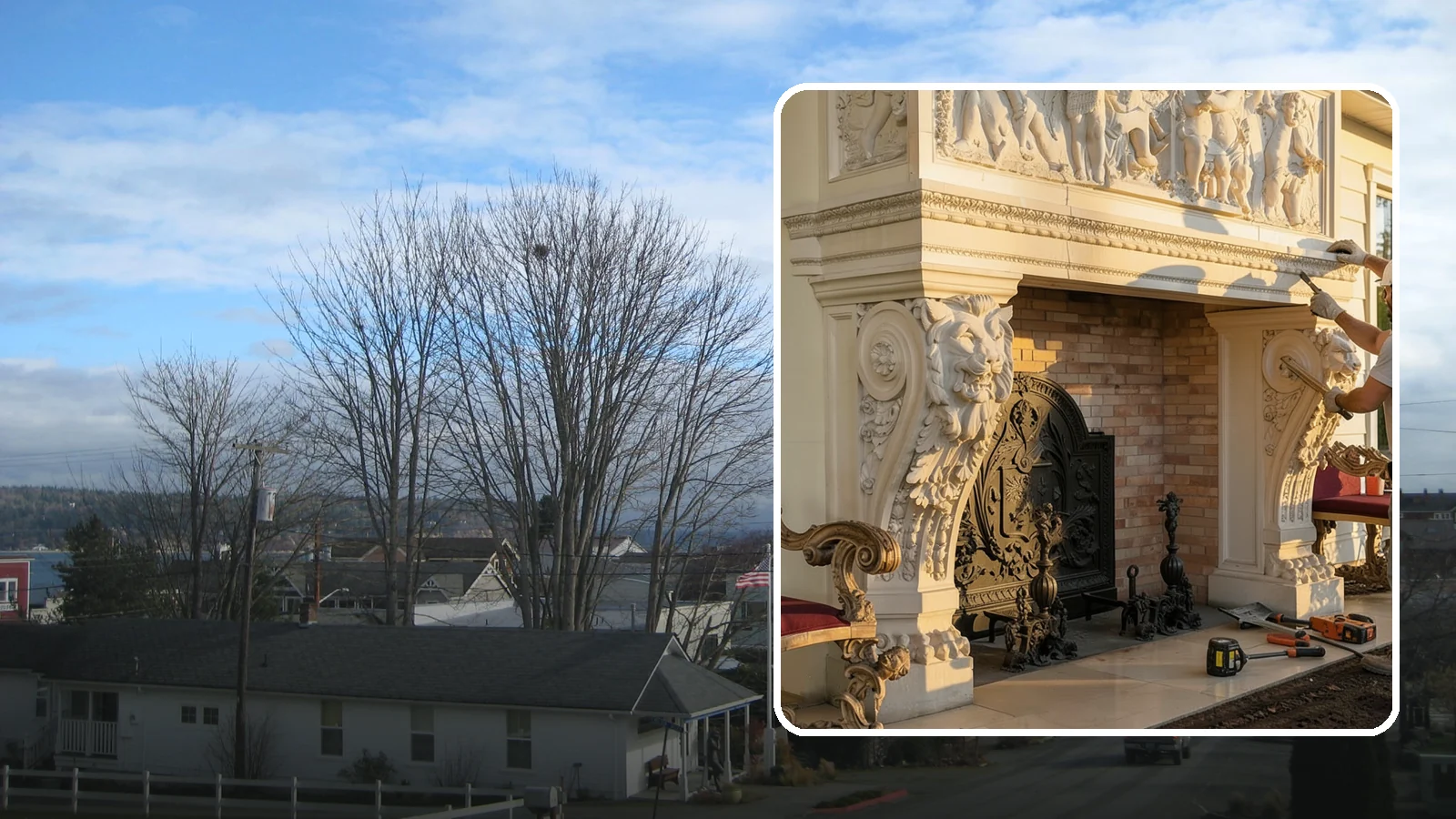 Fireplace Mantel Construction in Langley, Island County, WA - Custom mantels built and installed to anchor your fireplace with the right proportions.