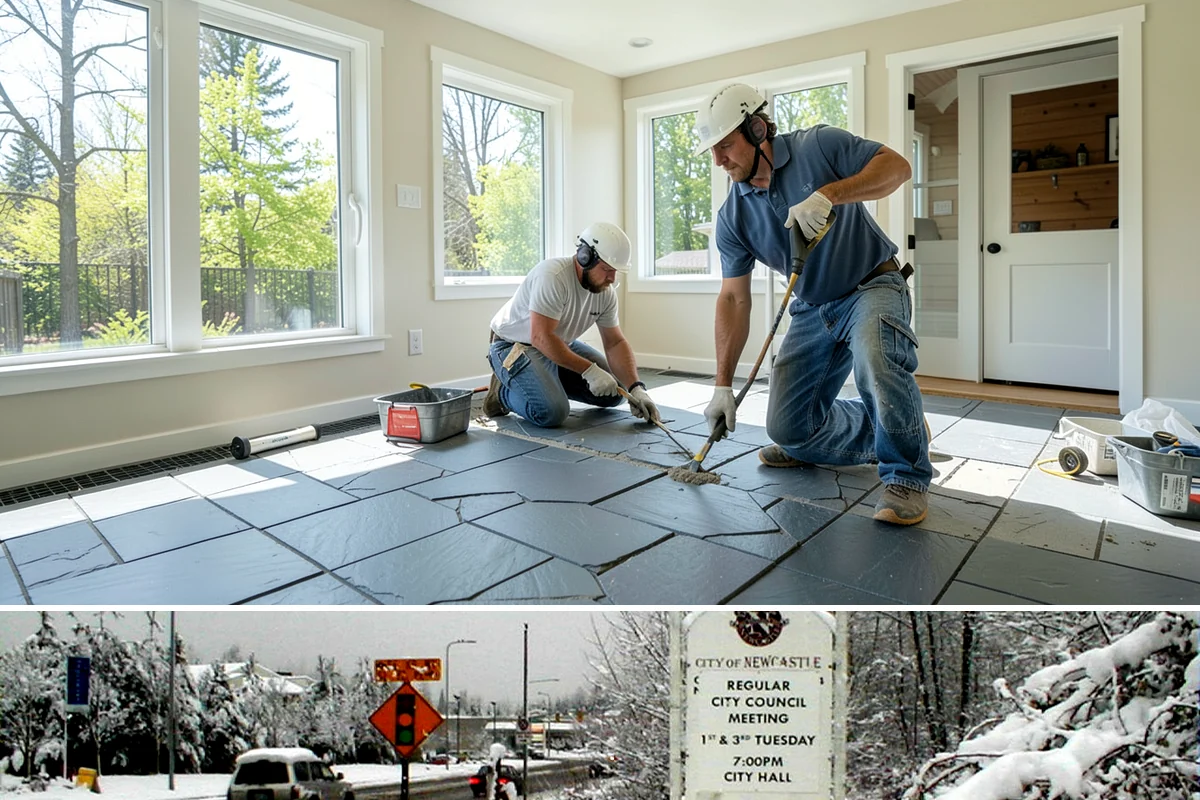 Fireplace Mantel Construction in Newcastle, King County, WA - Mantel construction can happen any time of year and is a popular addition before the holiday decorating season.