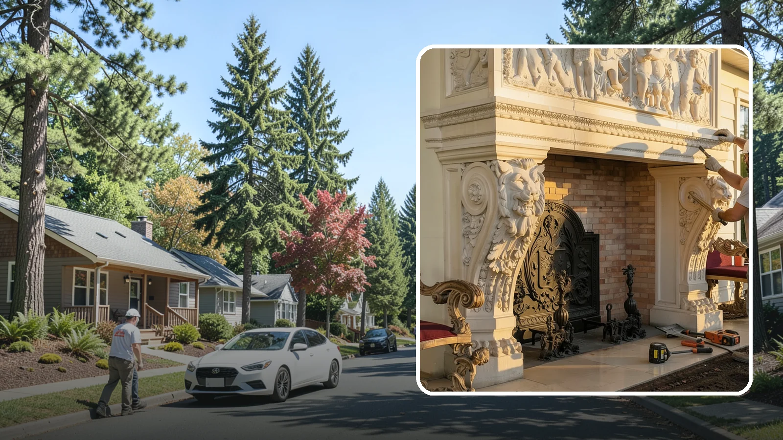 Fireplace Mantel Construction in Orting, Pierce County, WA - Custom mantels built and installed to anchor your fireplace with the right proportions.