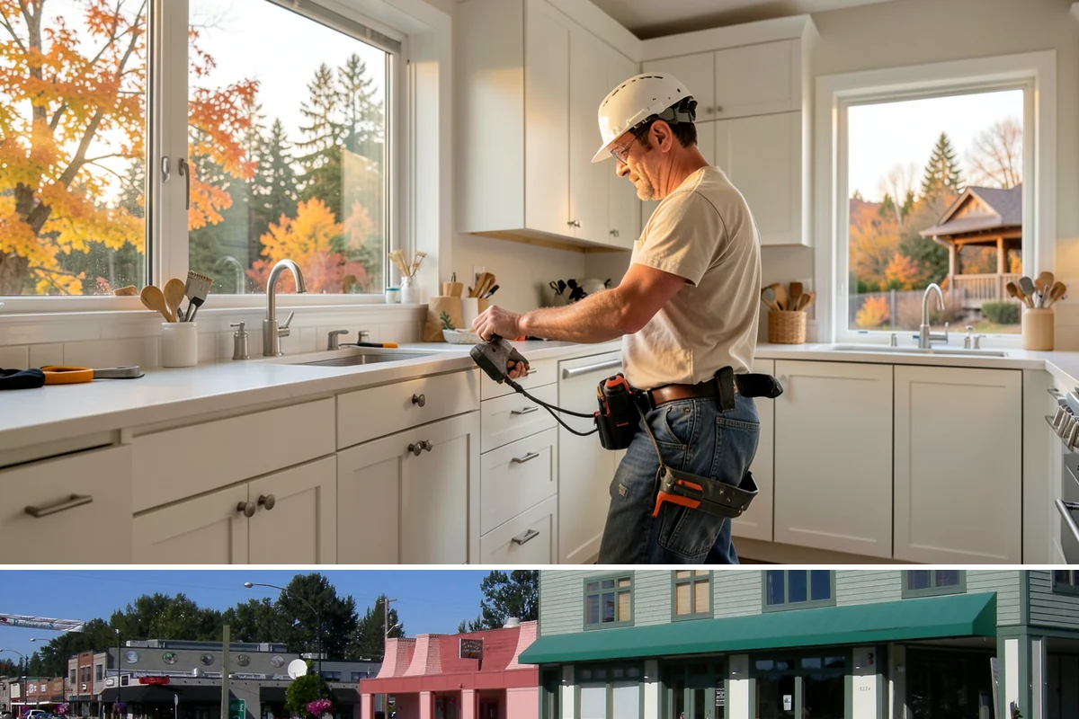 Fireplace Mantel Construction in Snoqualmie, King County, WA - Mantel construction can happen any time of year and is a popular addition before the holiday decorating season.