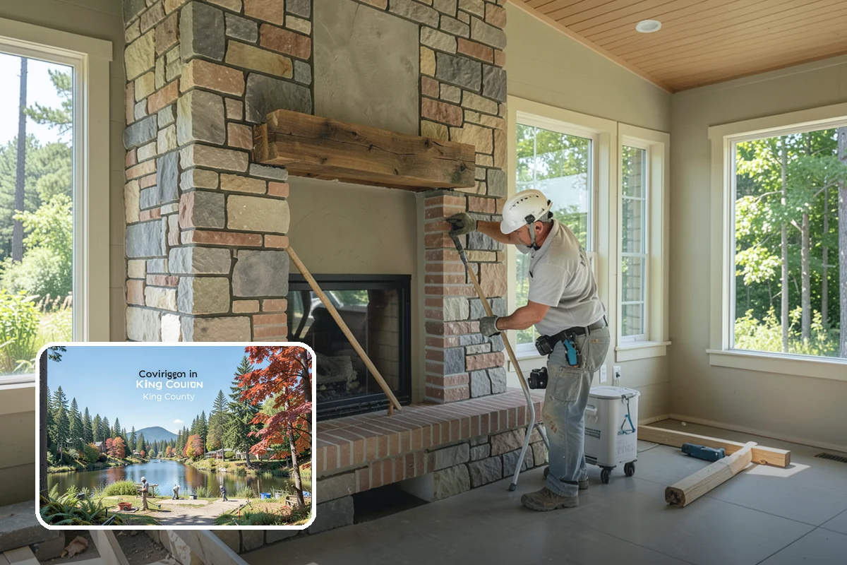 Fireplace Refacing in Covington, King County, WA - Dramatic update without structural rebuilding