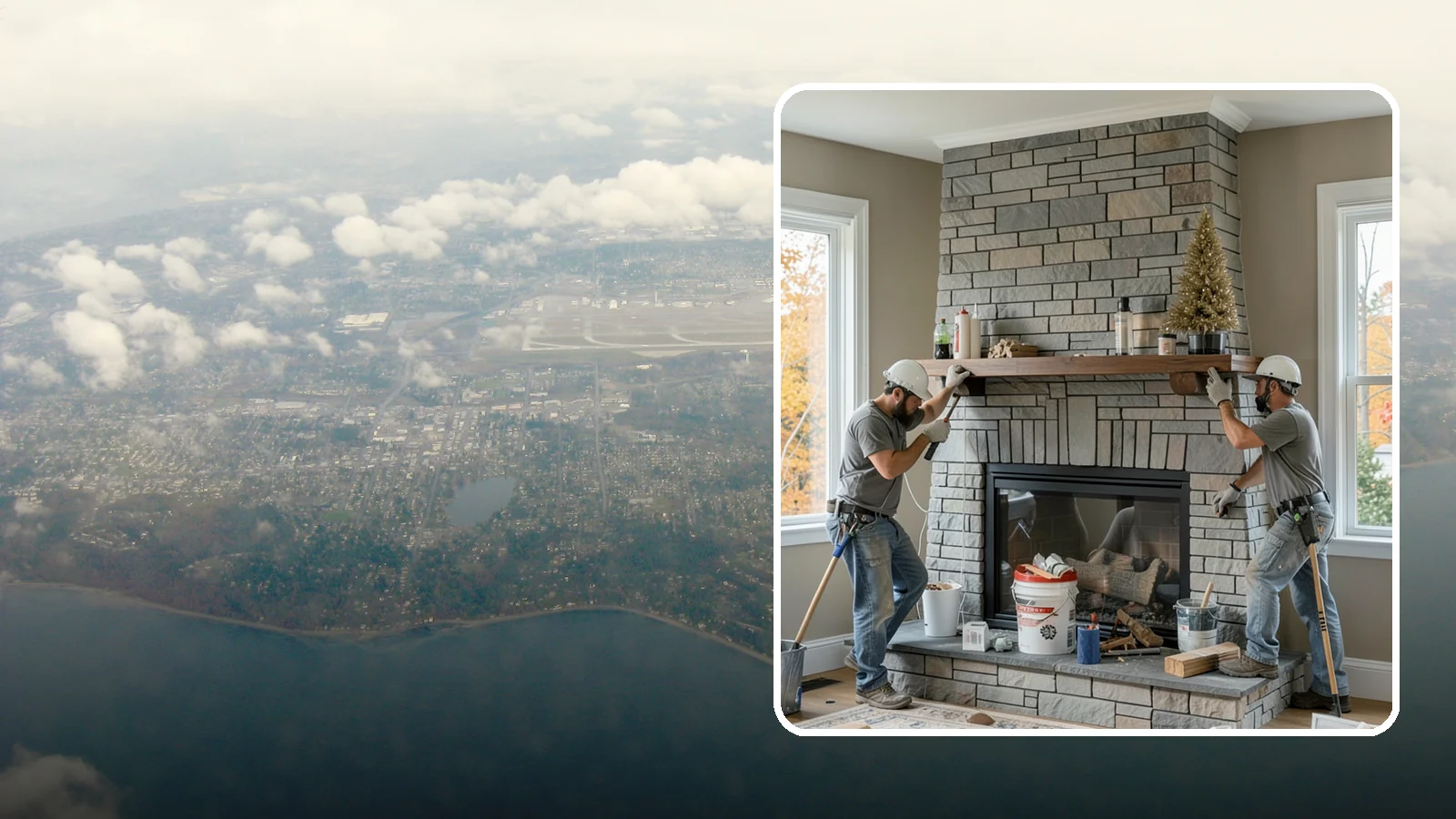 Fireplace Remodel in Burien, King County, WA - Updating a dated fireplace with new facing, mantel, and finishes for a modern look.