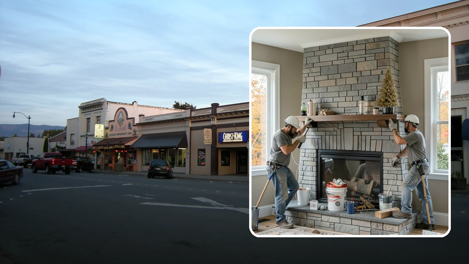 Fireplace Remodel in Burlington, Skagit County, WA - Updating a dated fireplace with new facing, mantel, and finishes for a modern look.
