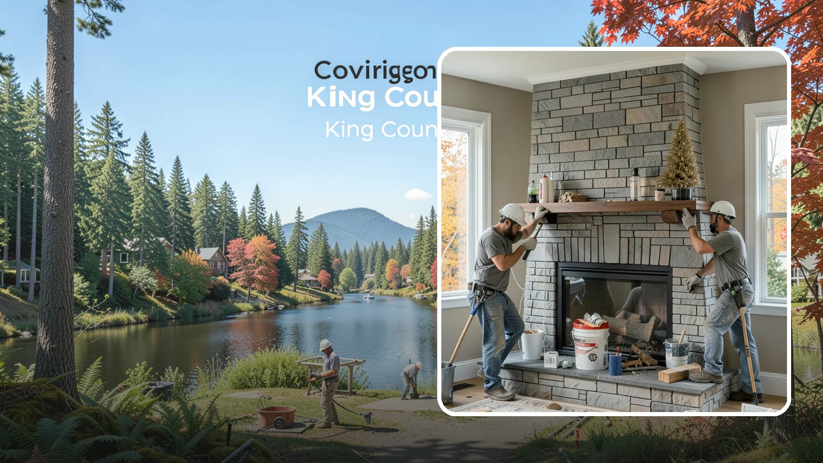 Fireplace Remodel in Covington, King County, WA - Updating a dated fireplace with new facing, mantel, and finishes for a modern look.