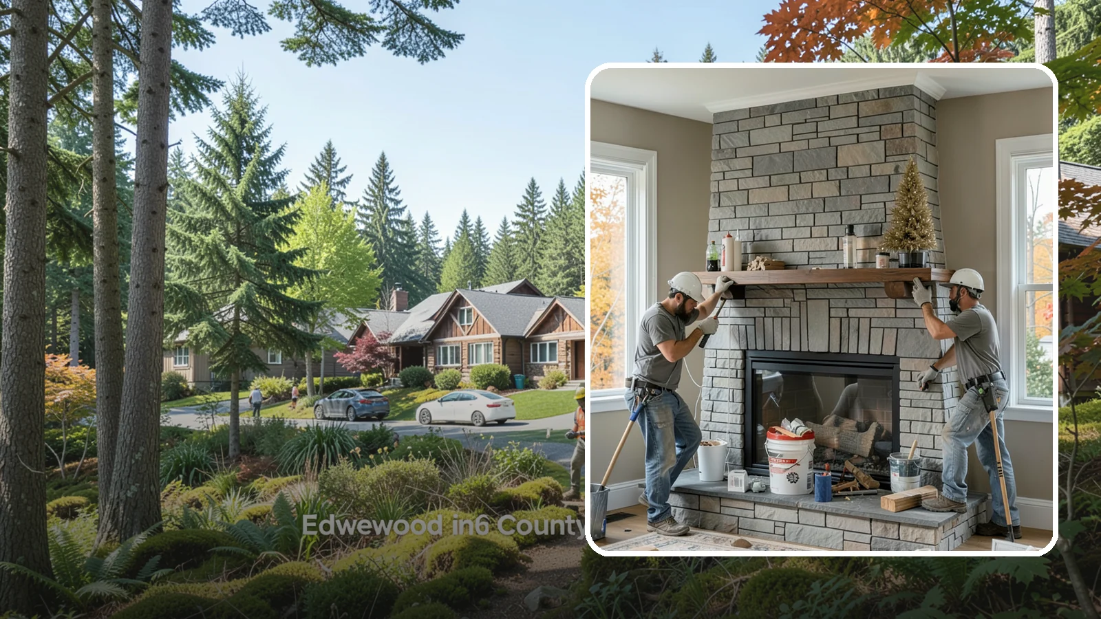 Fireplace Remodel in Edgewood, Pierce County, WA - Updating a dated fireplace with new facing, mantel, and finishes for a modern look.