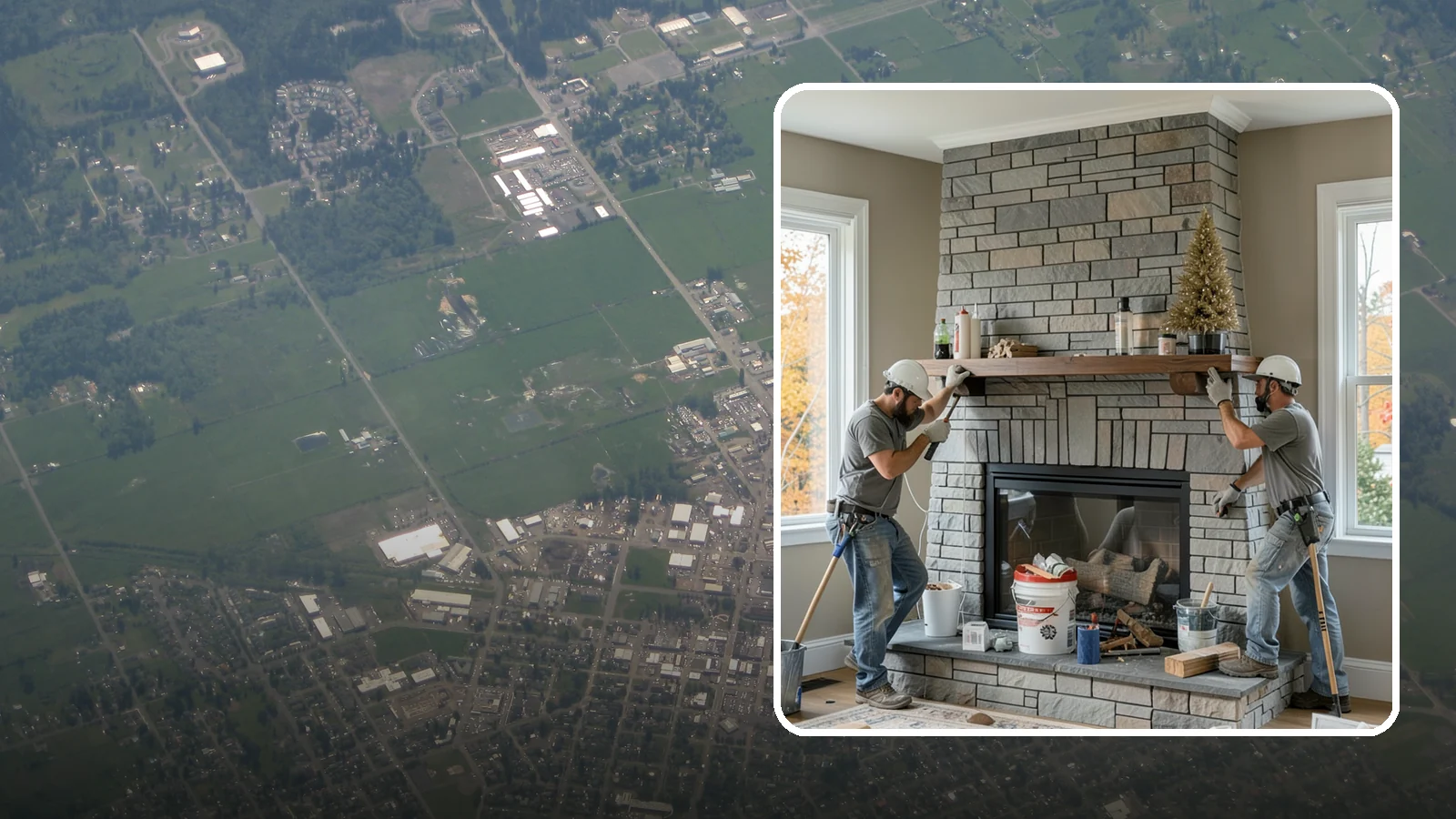 Fireplace Remodel in Enumclaw, King County, WA - Updating a dated fireplace with new facing, mantel, and finishes for a modern look.