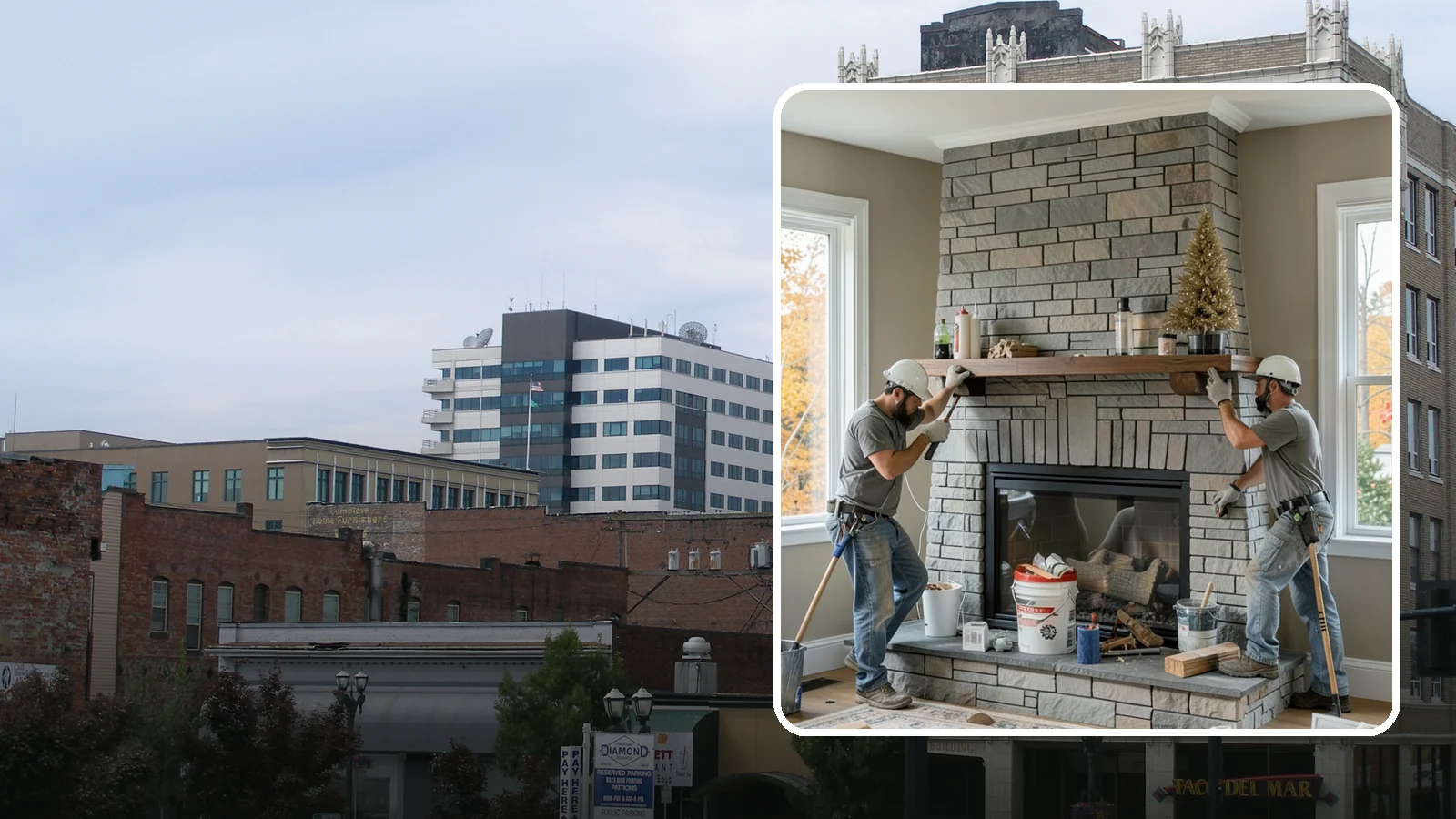 Fireplace Remodel in Everett, Snohomish County, WA - Updating a dated fireplace with new facing, mantel, and finishes for a modern look.