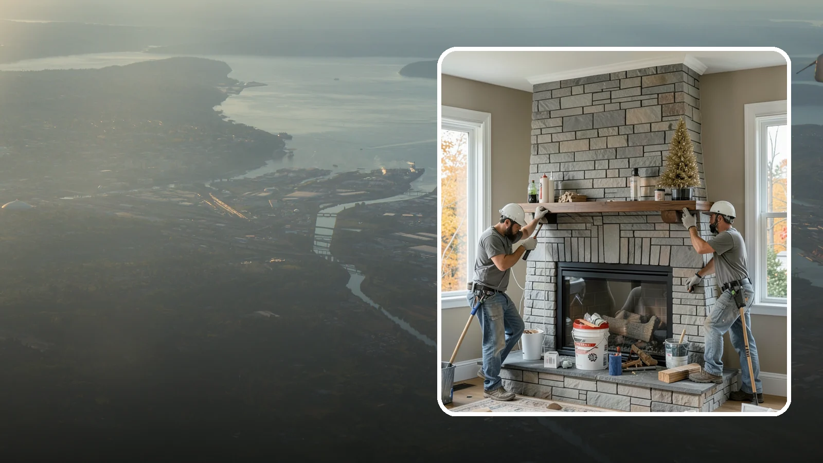 Fireplace Remodel in Fife, Pierce County, WA - Updating a dated fireplace with new facing, mantel, and finishes for a modern look.
