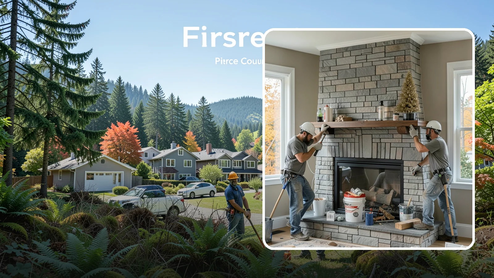 Fireplace Remodel in Fircrest, Pierce County, WA - Updating a dated fireplace with new facing, mantel, and finishes for a modern look.