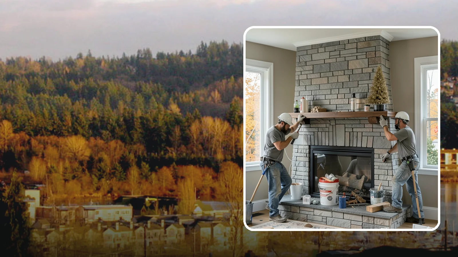 Fireplace Remodel in Kenmore, King County, WA - Updating a dated fireplace with new facing, mantel, and finishes for a modern look.