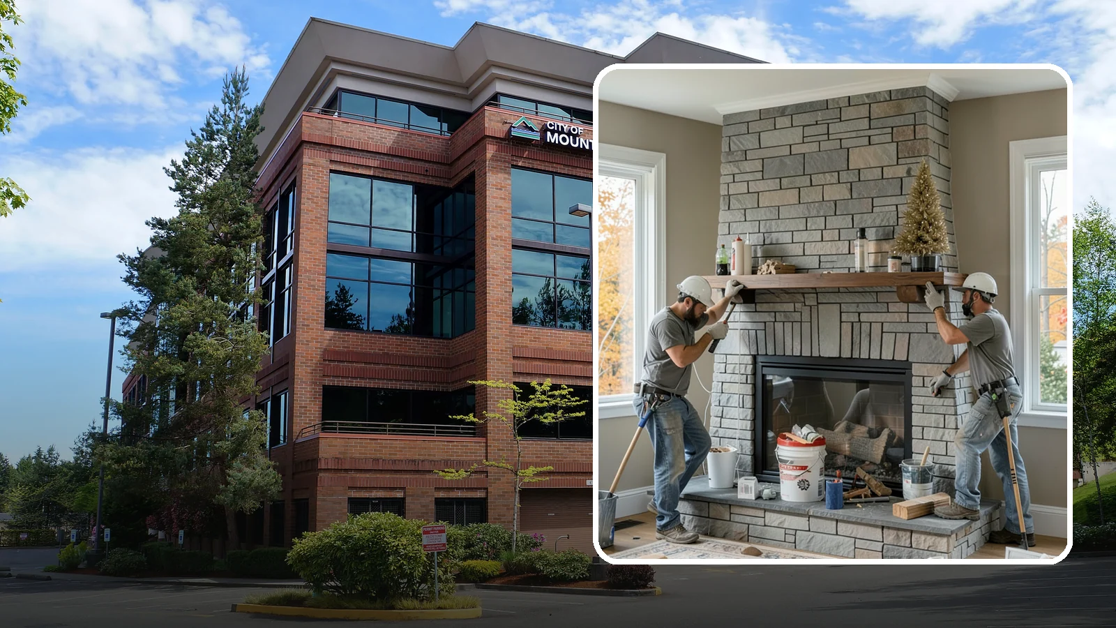 Fireplace Remodel in Mountlake Terrace, Snohomish County, WA - Updating a dated fireplace with new facing, mantel, and finishes for a modern look.