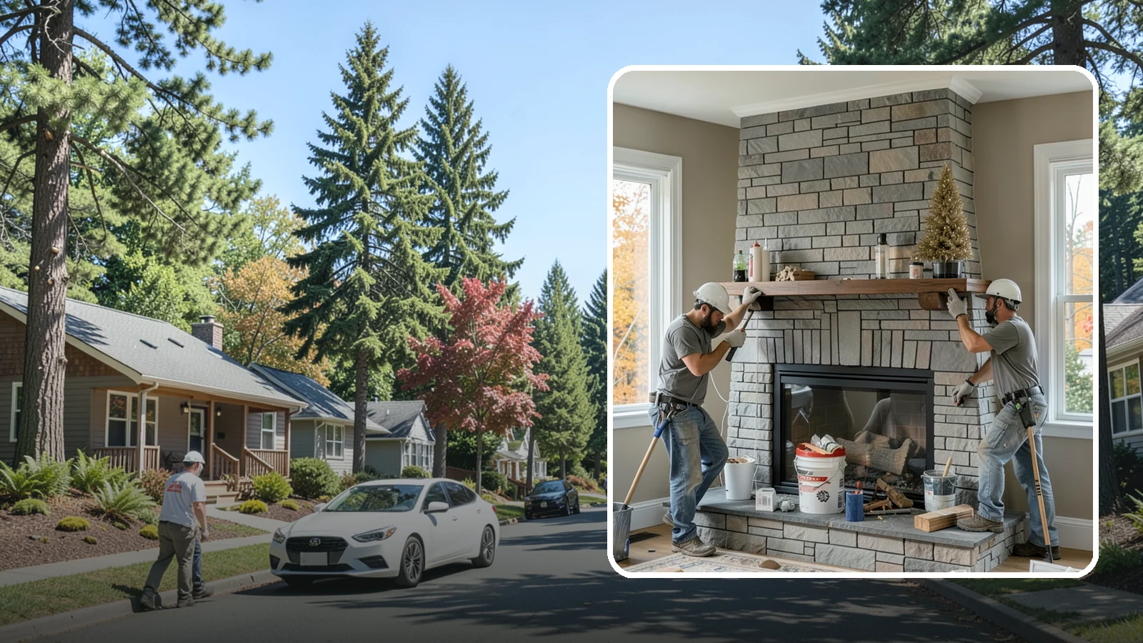 Fireplace Remodel in Orting, Pierce County, WA - Updating a dated fireplace with new facing, mantel, and finishes for a modern look.
