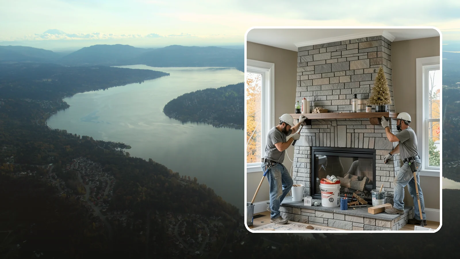 Fireplace Remodel in Sammamish, King County, WA - Updating a dated fireplace with new facing, mantel, and finishes for a modern look.