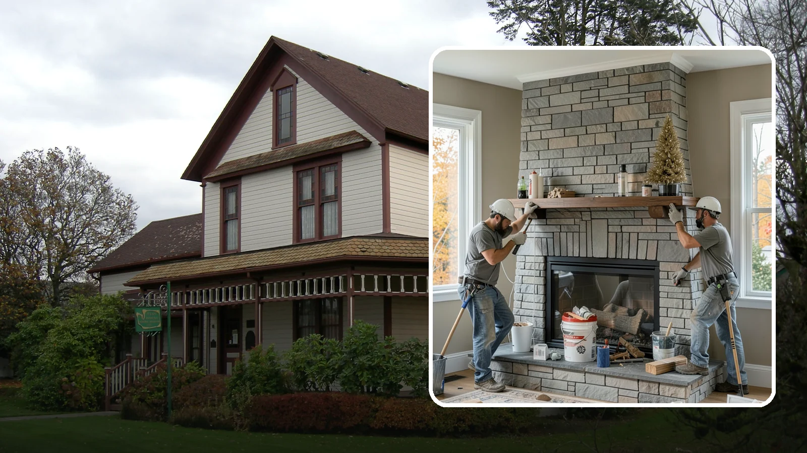 Fireplace Remodel in Sumner, Pierce County, WA - Updating a dated fireplace with new facing, mantel, and finishes for a modern look.