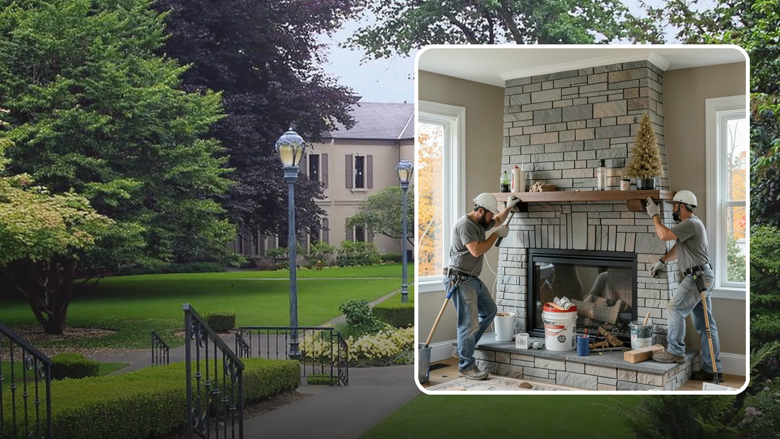 Fireplace Remodel in Woodinville, King County, WA - Updating a dated fireplace with new facing, mantel, and finishes for a modern look.