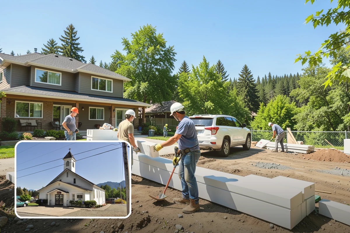 Fireplace Surround in Concrete, Skagit County, WA - Frames the fireplace as a focal point