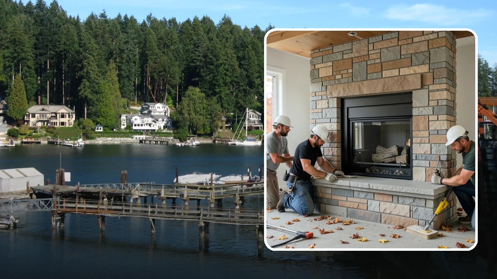 Fireplace Surround in Gig Harbor, Pierce County, WA - Building a custom fireplace surround that frames the hearth as a room's centerpiece.
