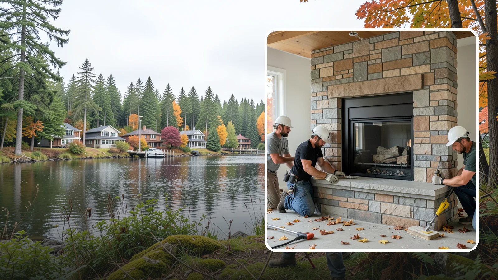 Fireplace Surround in La Conner, Skagit County, WA - Building a custom fireplace surround that frames the hearth as a room's centerpiece.