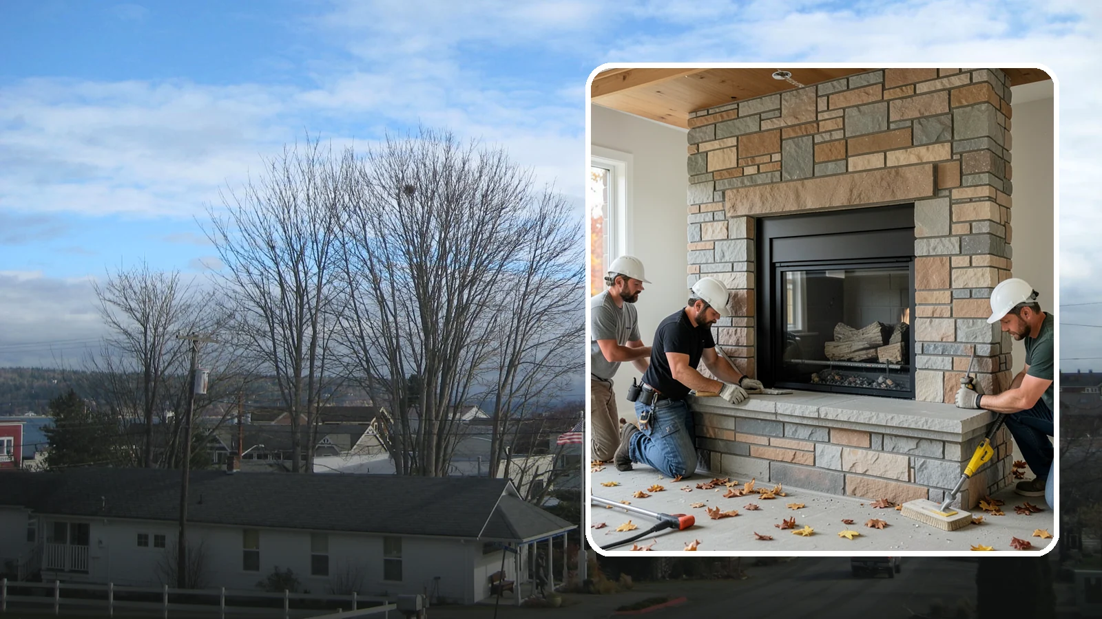 Fireplace Surround in Langley, Island County, WA - Building a custom fireplace surround that frames the hearth as a room's centerpiece.