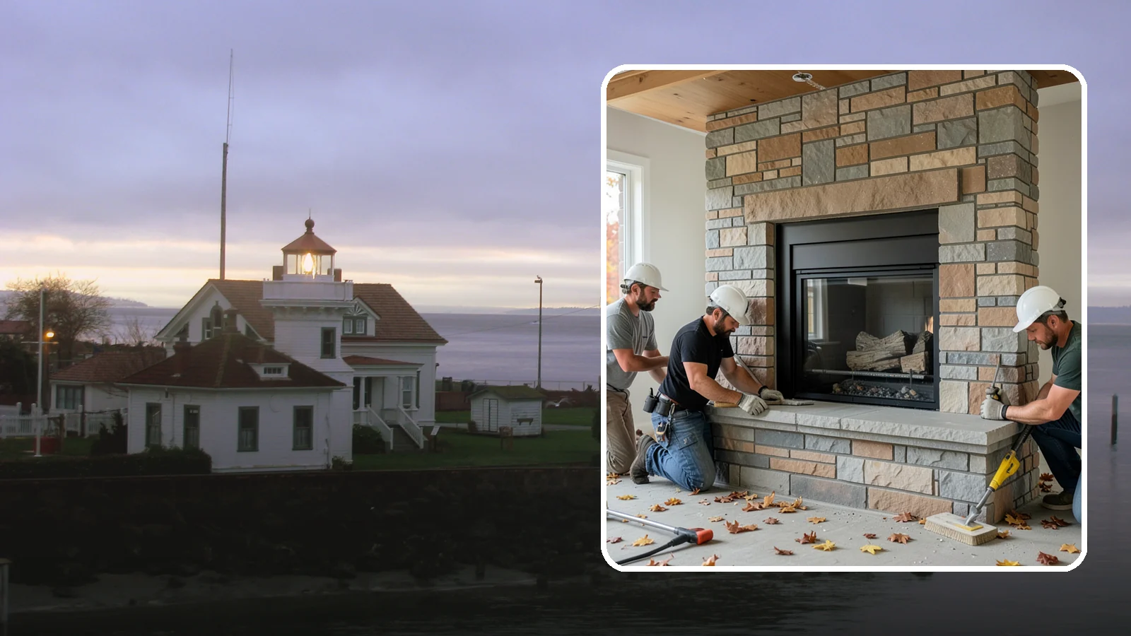 Fireplace Surround in Mukilteo, Snohomish County, WA - Building a custom fireplace surround that frames the hearth as a room's centerpiece.