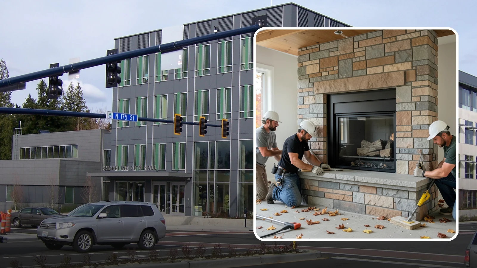 Fireplace Surround in Shoreline, King County, WA - Building a custom fireplace surround that frames the hearth as a room's centerpiece.