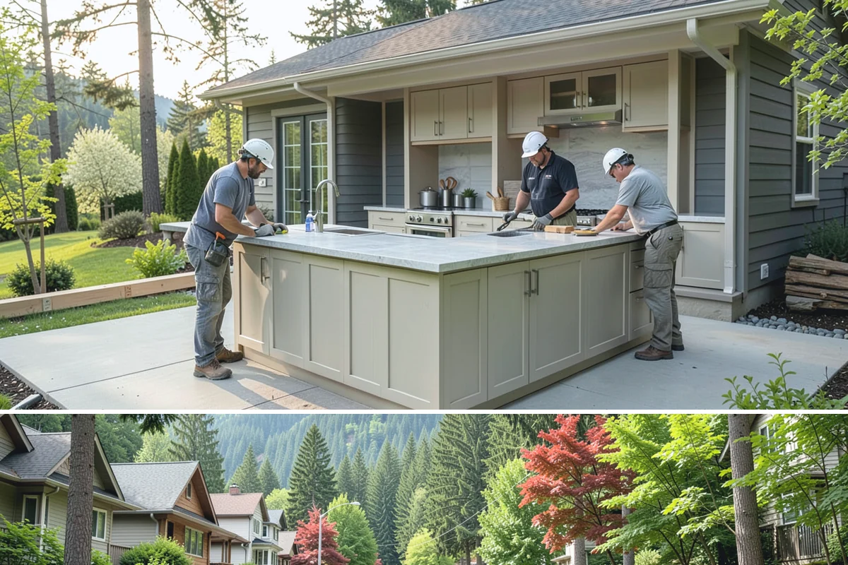 Flagstone Patio Installation in Darrington, Snohomish County, WA - Dry summer weather is ideal for setting stone and curing any mortar joints properly.