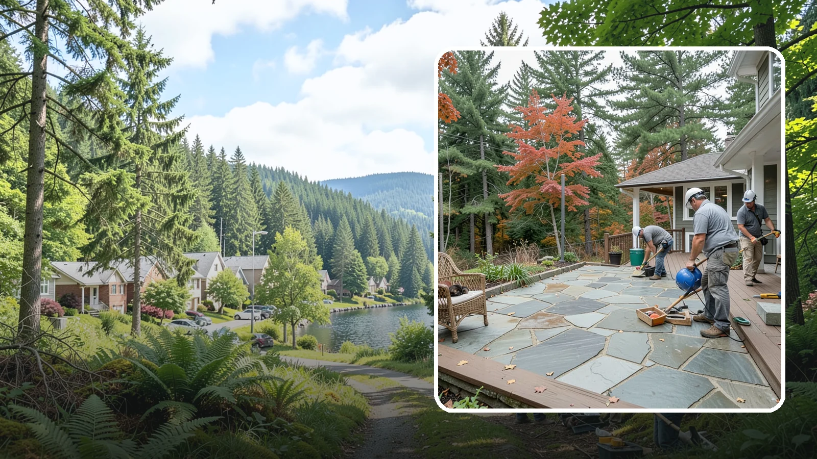 Flagstone Patio Installation in Lake Forest Park, King County, WA - Flagstone patio installation that brings natural stone beauty and organic texture to your yard.