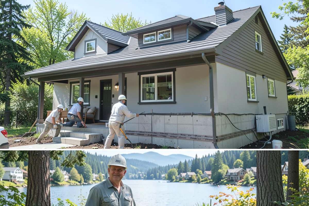 Flagstone Patio Installation in Milton, King County, WA - Dry summer weather is ideal for setting stone and curing any mortar joints properly.