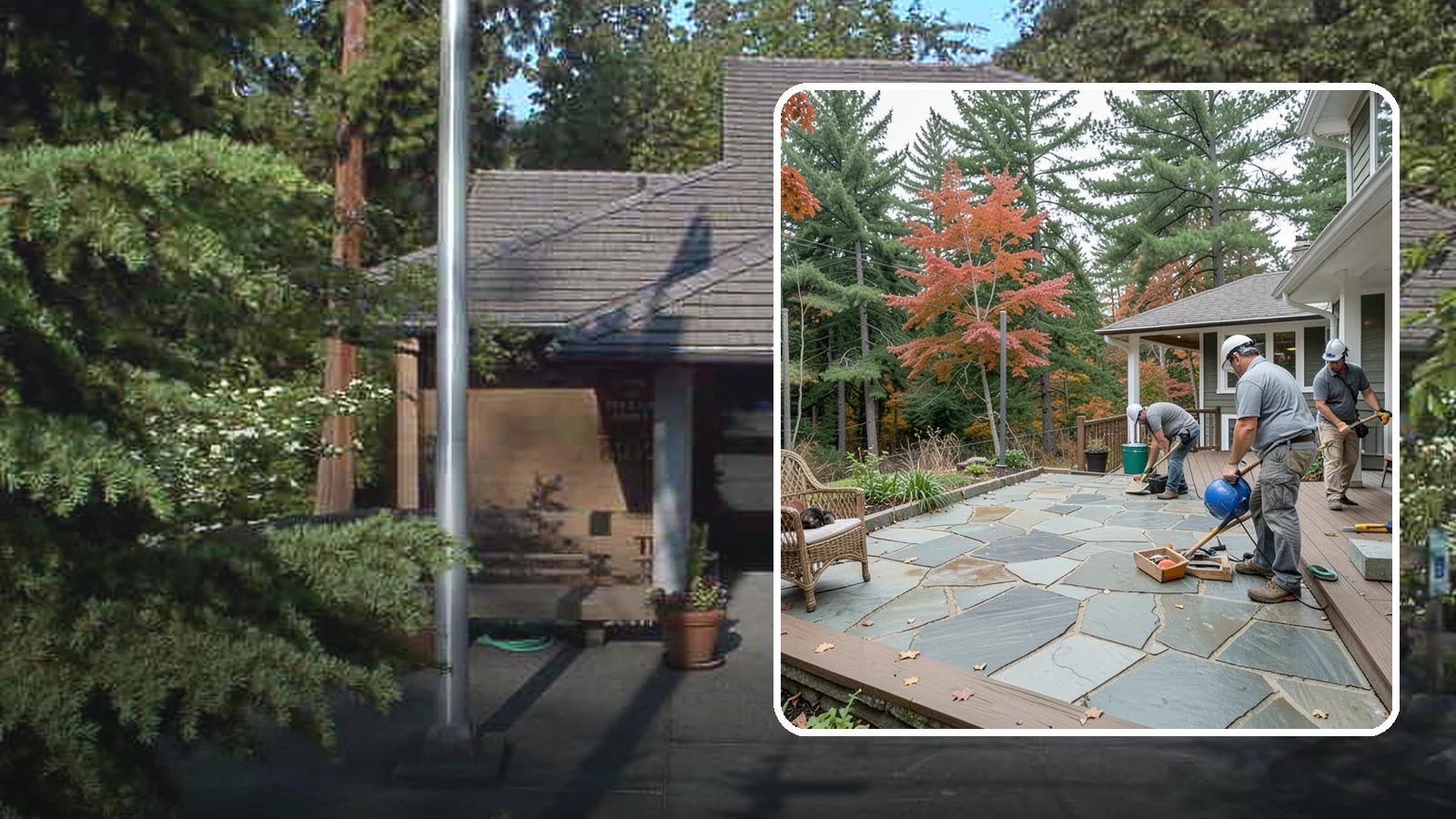 Flagstone Patio Installation in Yarrow Point, King County, WA - Flagstone patio installation that brings natural stone beauty and organic texture to your yard.