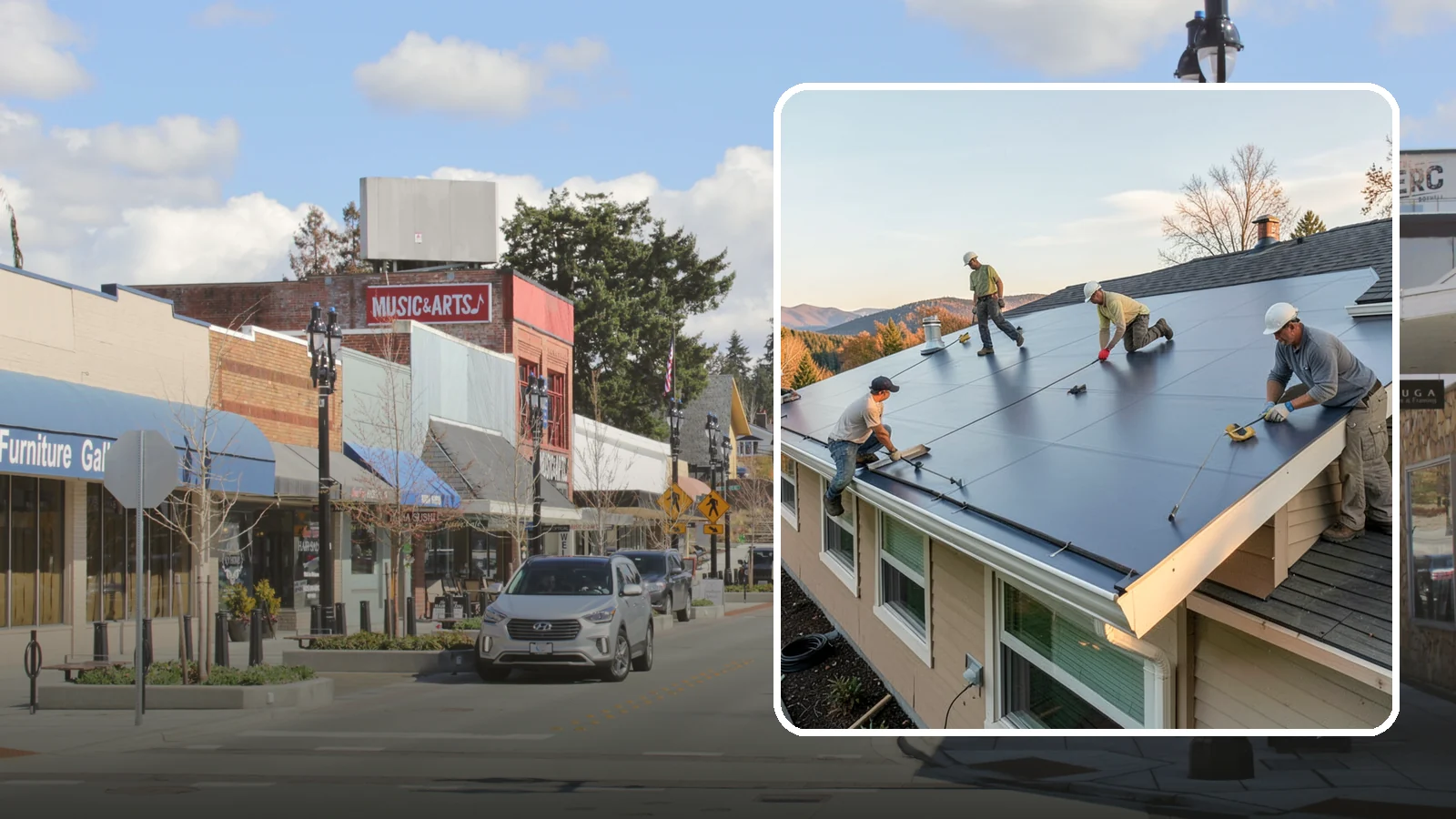 Flat Roof Installation in Bothell, King County, WA - A watertight flat roof system installed with proper slope and membrane sealing for reliable drainage.