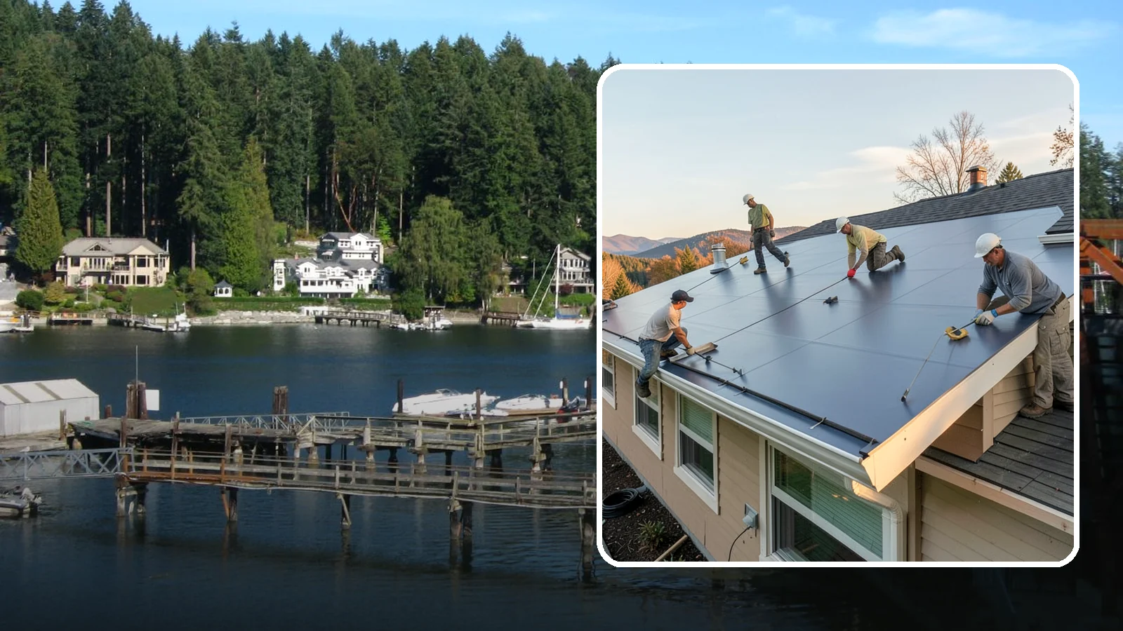 Flat Roof Installation in Gig Harbor, Pierce County, WA - A watertight flat roof system installed with proper slope and membrane sealing for reliable drainage.