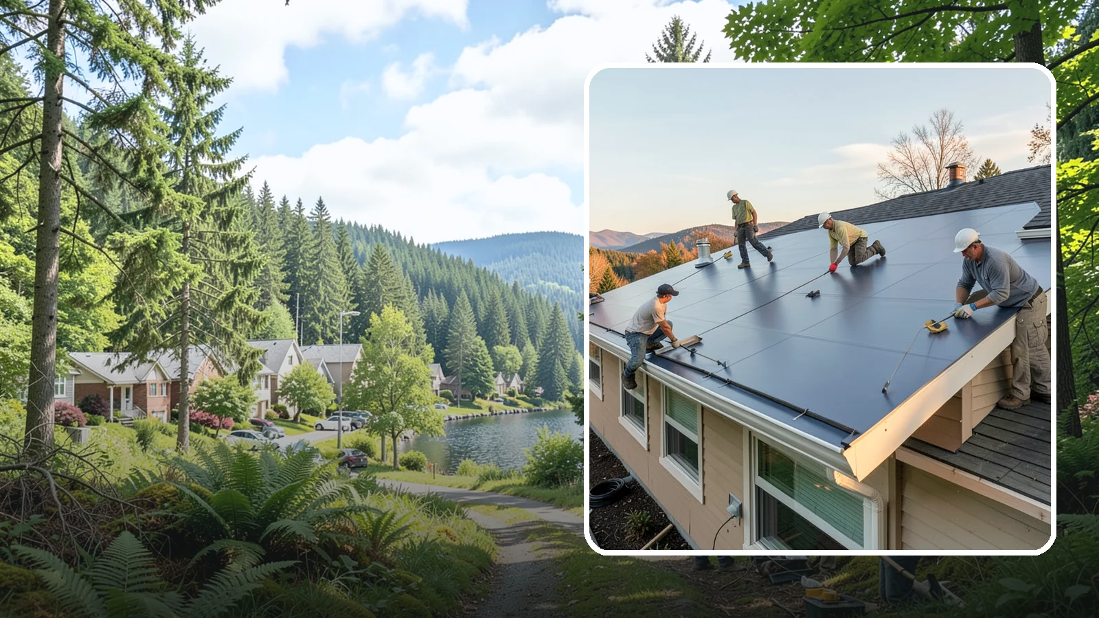 Flat Roof Installation in Lake Forest Park, King County, WA - A watertight flat roof system installed with proper slope and membrane sealing for reliable drainage.