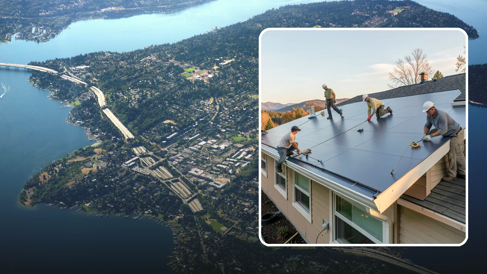 Flat Roof Installation in Mercer Island, King County, WA - A watertight flat roof system installed with proper slope and membrane sealing for reliable drainage.